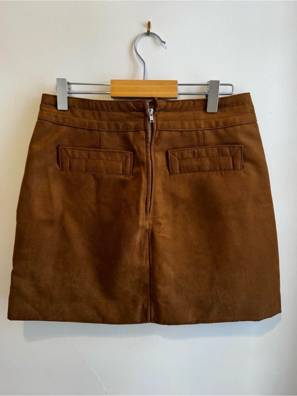 NWT Brown Faux Suede Mini Skirt with Front Zip